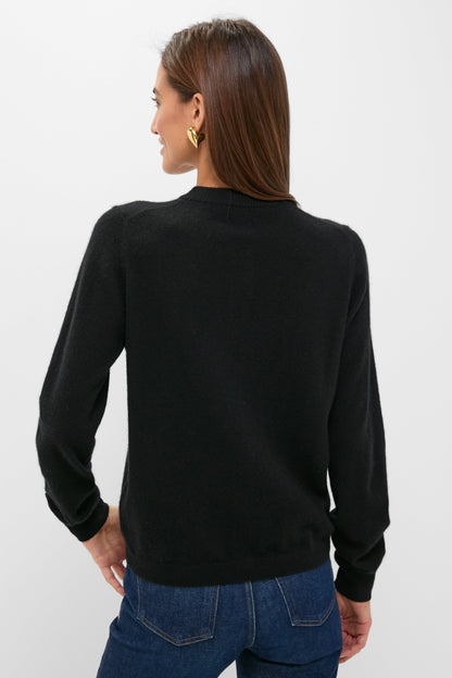 Black Cashmere Covered Button Quinn Cardigan