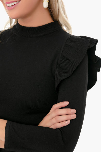 Black Ruffle Long Sleeve Sweater