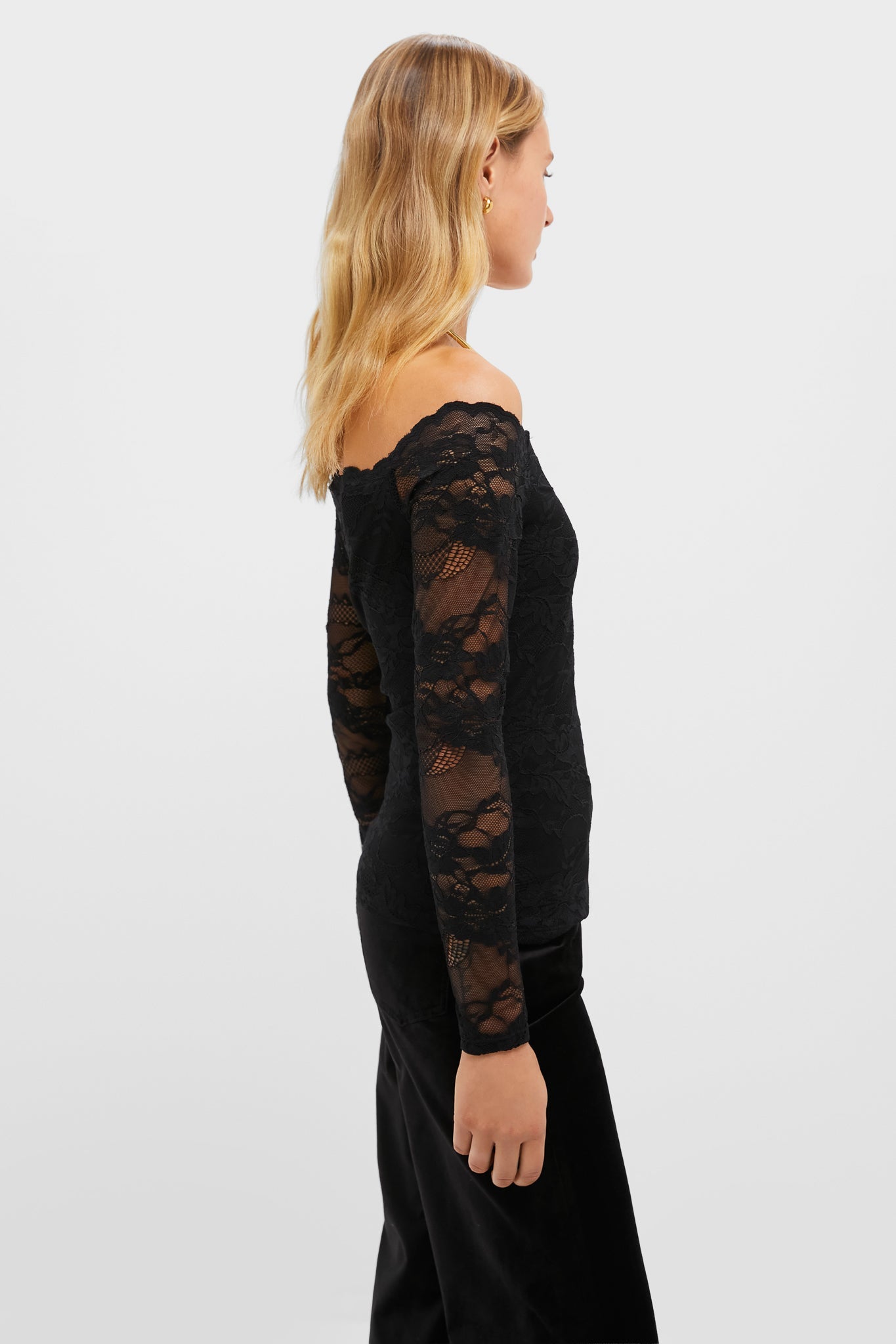 Black Lace Off the Shoulder Bari Top