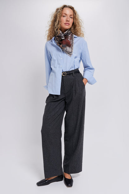 Charcoal Herringbone High Waisted Wide Leg Trouser