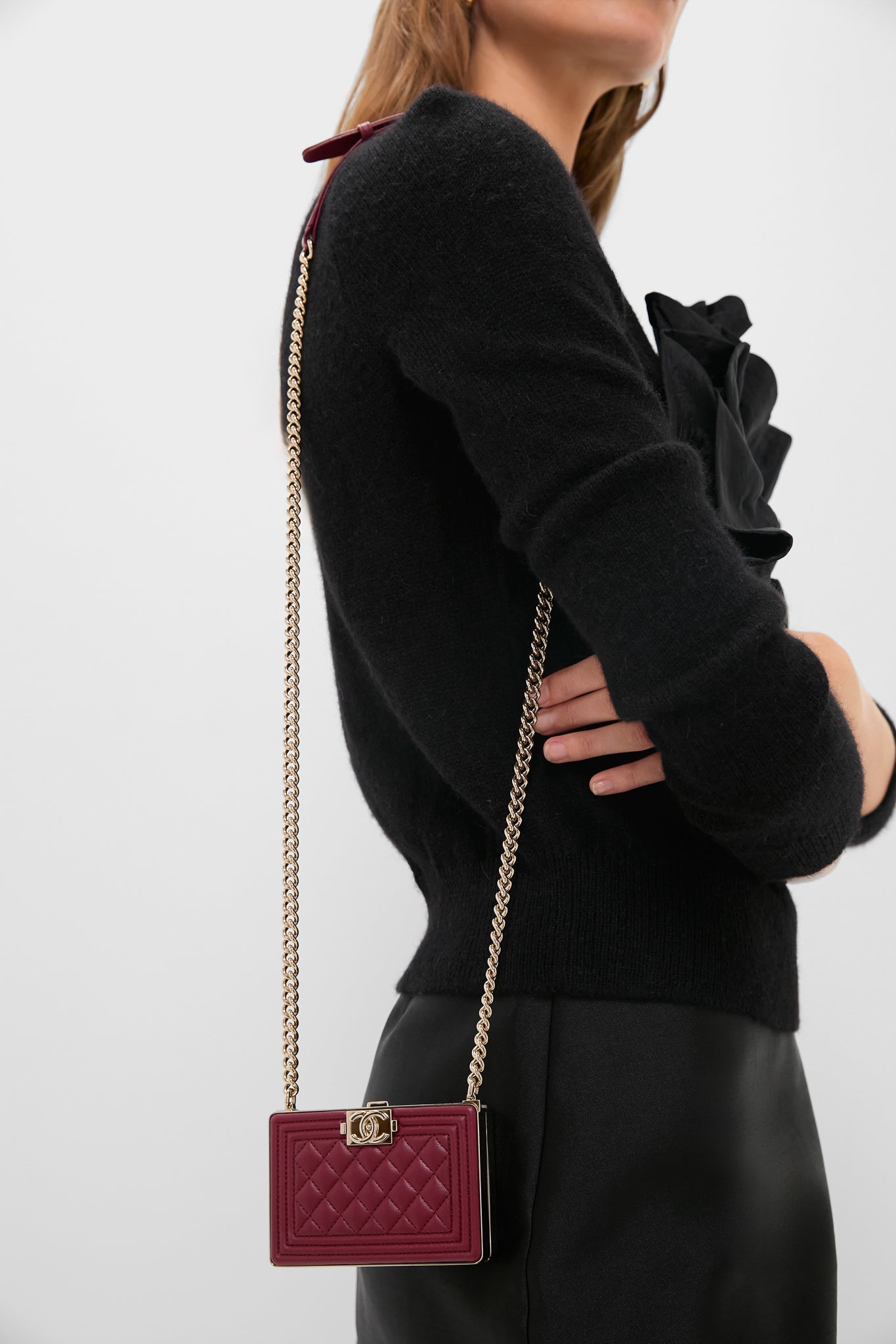 CHANEL Red Sheepskin Leather Boy Minaudiere