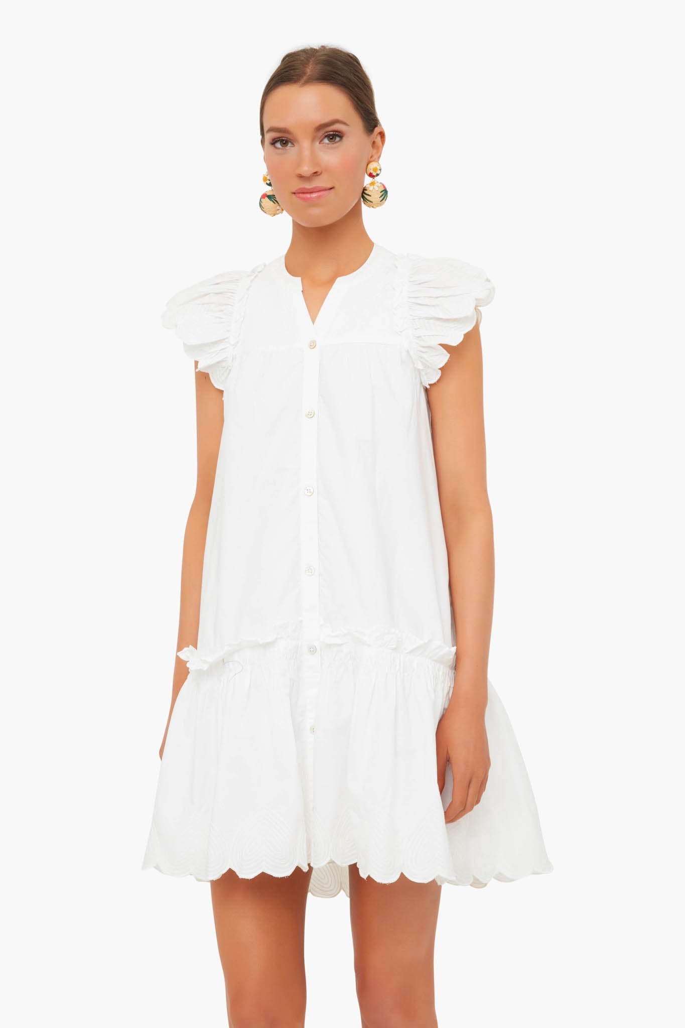 White Heidi Heart Quilted Petal Sleeve Tiered Tunic