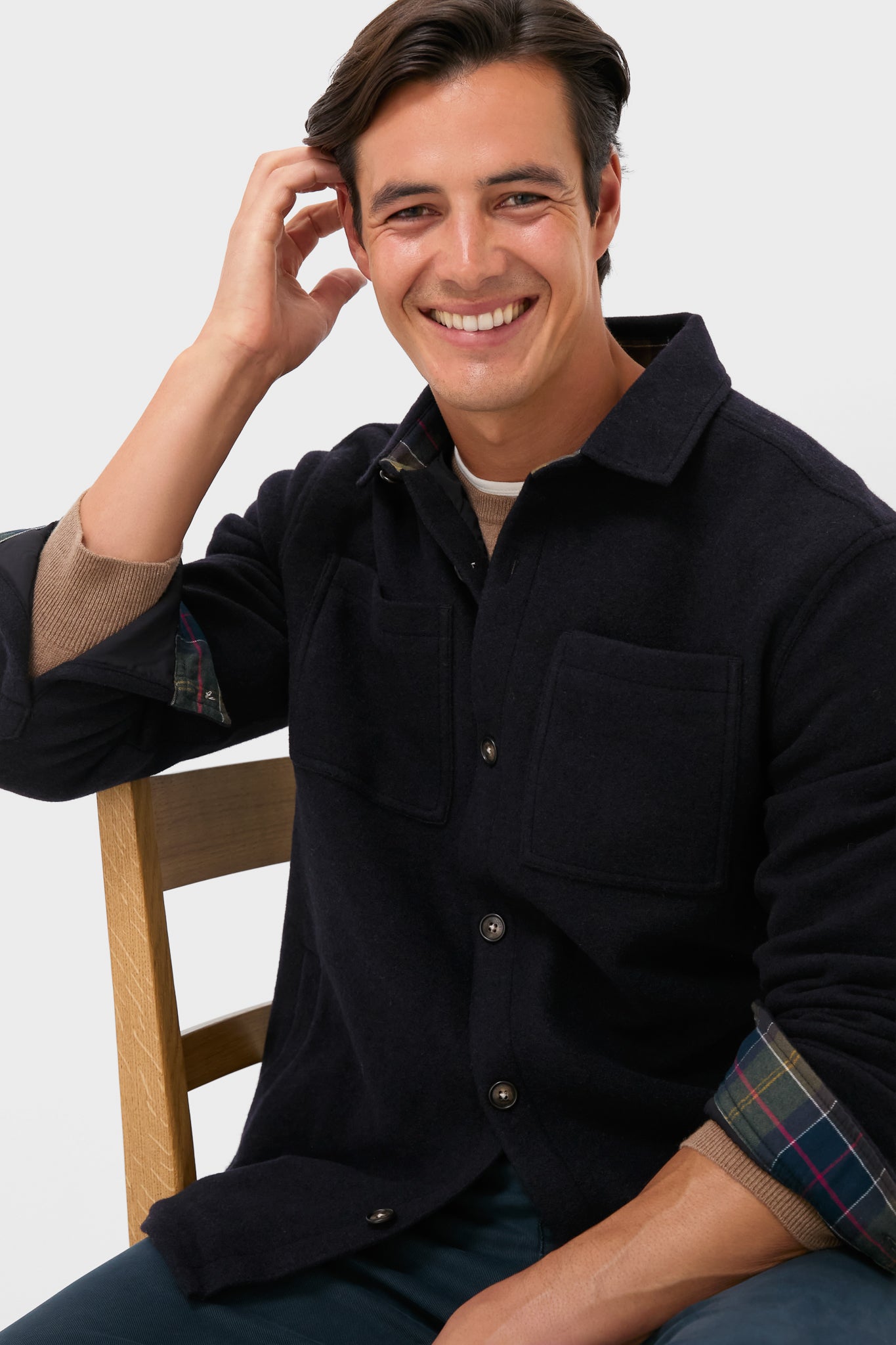 Navy Marl Marlow Tailored Wool Blend Overshirt