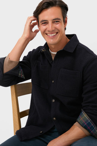 Navy Marl Marlow Tailored Wool Blend Overshirt