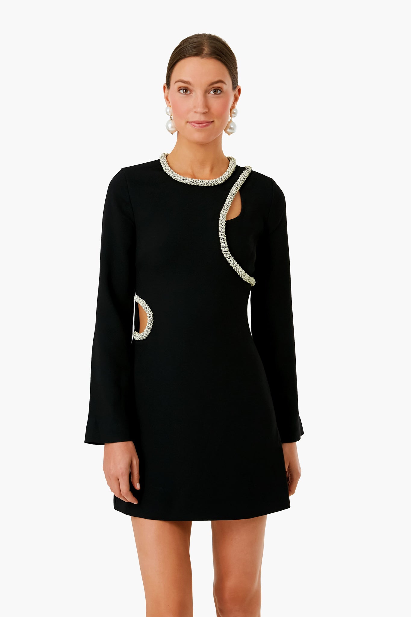 Black Katharine Diamante Embroidery Cutout Mini Dress