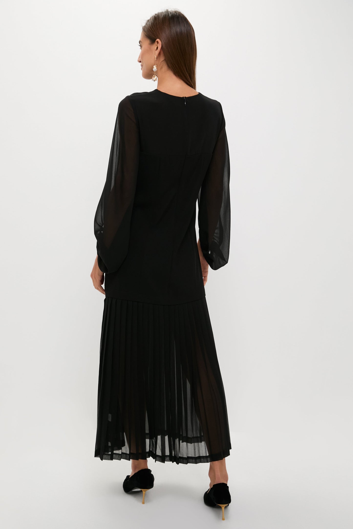 Black Chiffon Pleated Lorraine Dress