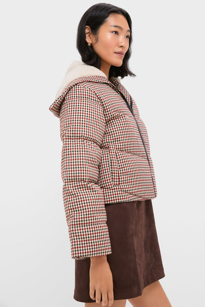 Multi Sally Gingham Puffer with Shearling Collar