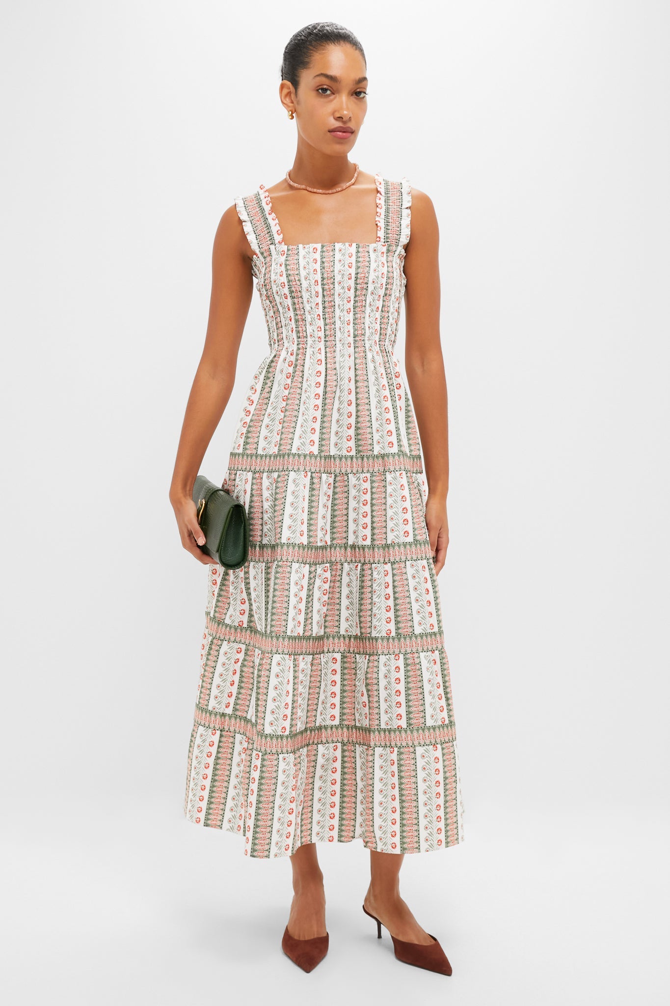 Olive and Paprika Cosmos Floral Stripe Kimmy Maxi Nap Dress