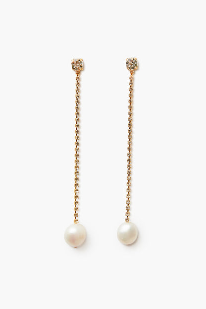 Pearl Rhinestone Chain Earrings