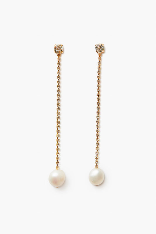 Pearl Rhinestone Chain Earrings