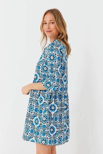 Blue Medallion Royal Shirt Dress