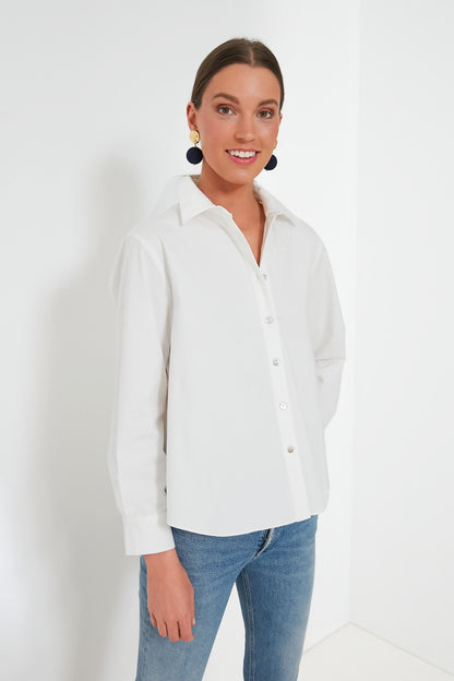 White Pleated Jade Button Down