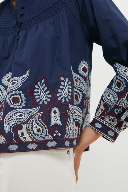 Navy Embroidered Lucia Blouse