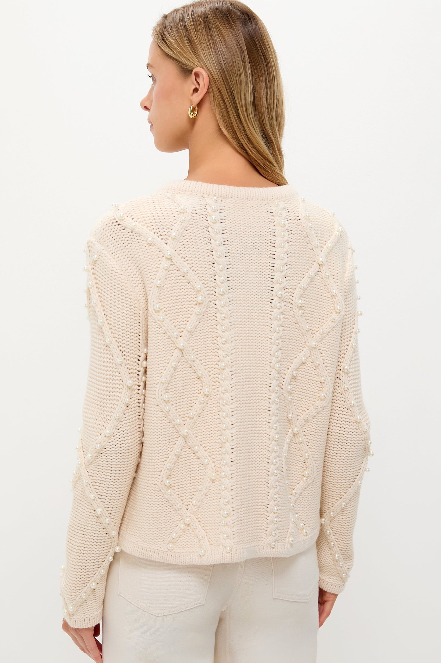 Cream Cable Knit Pearl Collins Cardigan