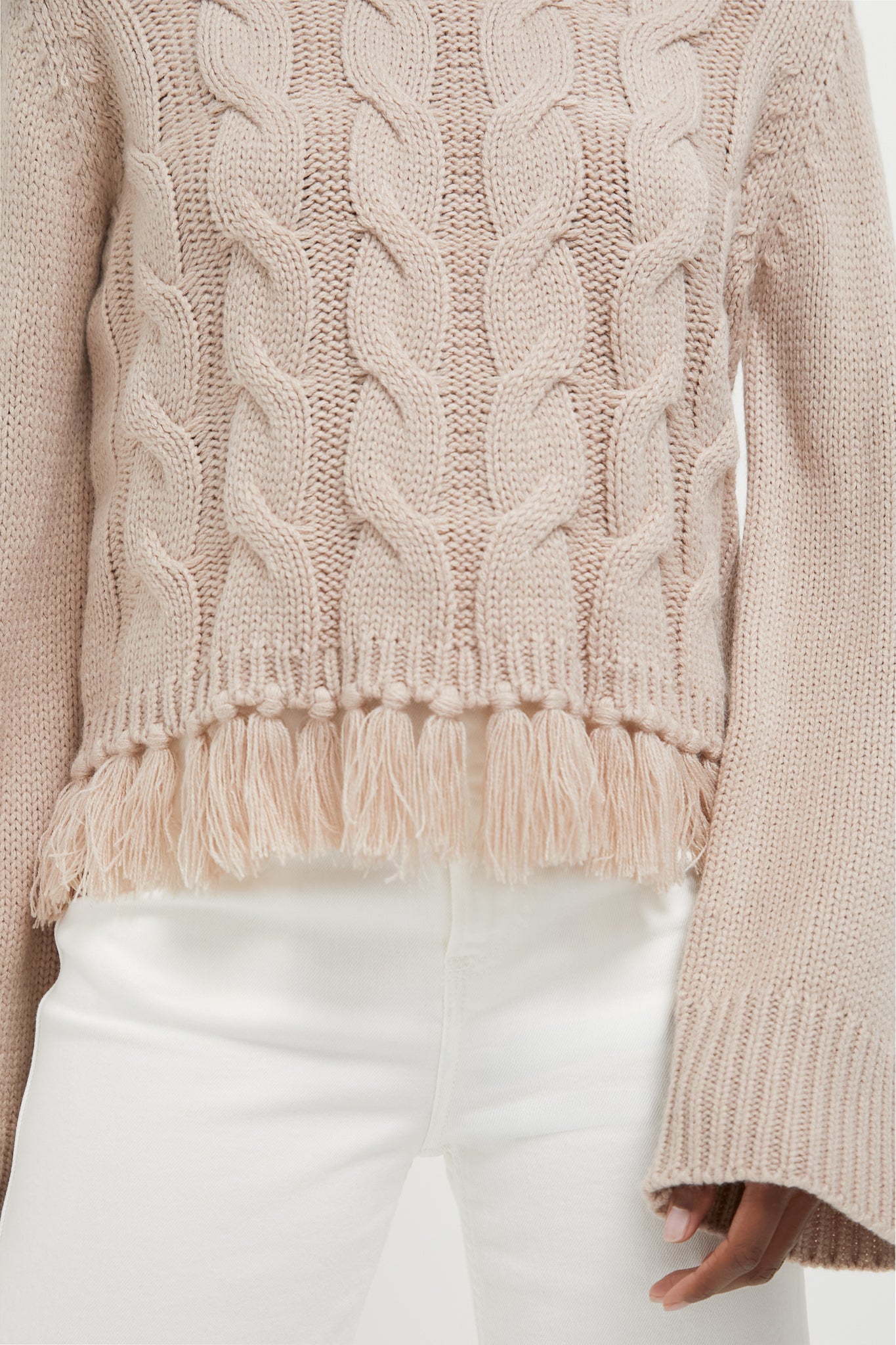Taupe Fringe Cable Knit Carly Sweater