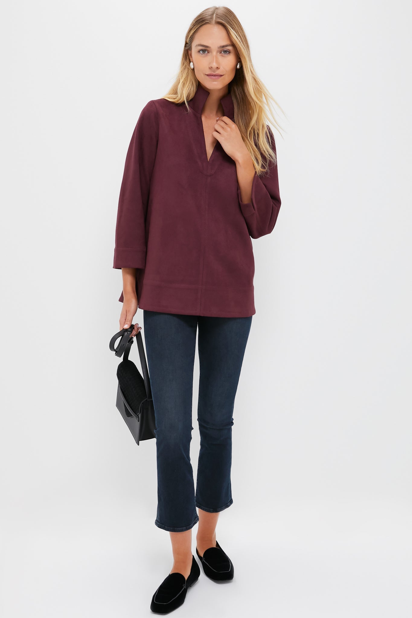Winetasting Suede Margot Stand Collar Blouse