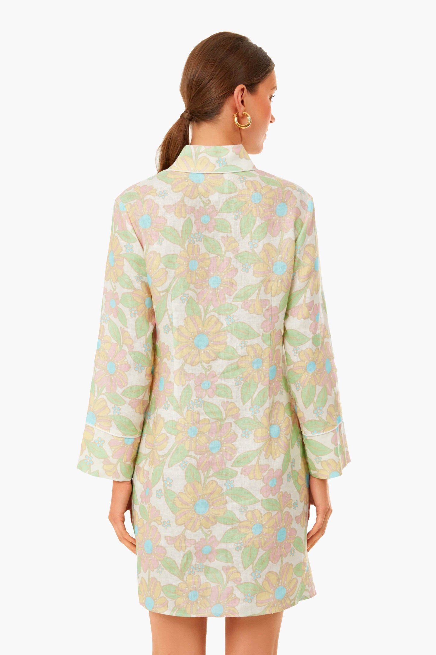 Retro Floral Long Sleeve Classic Tunic Dress