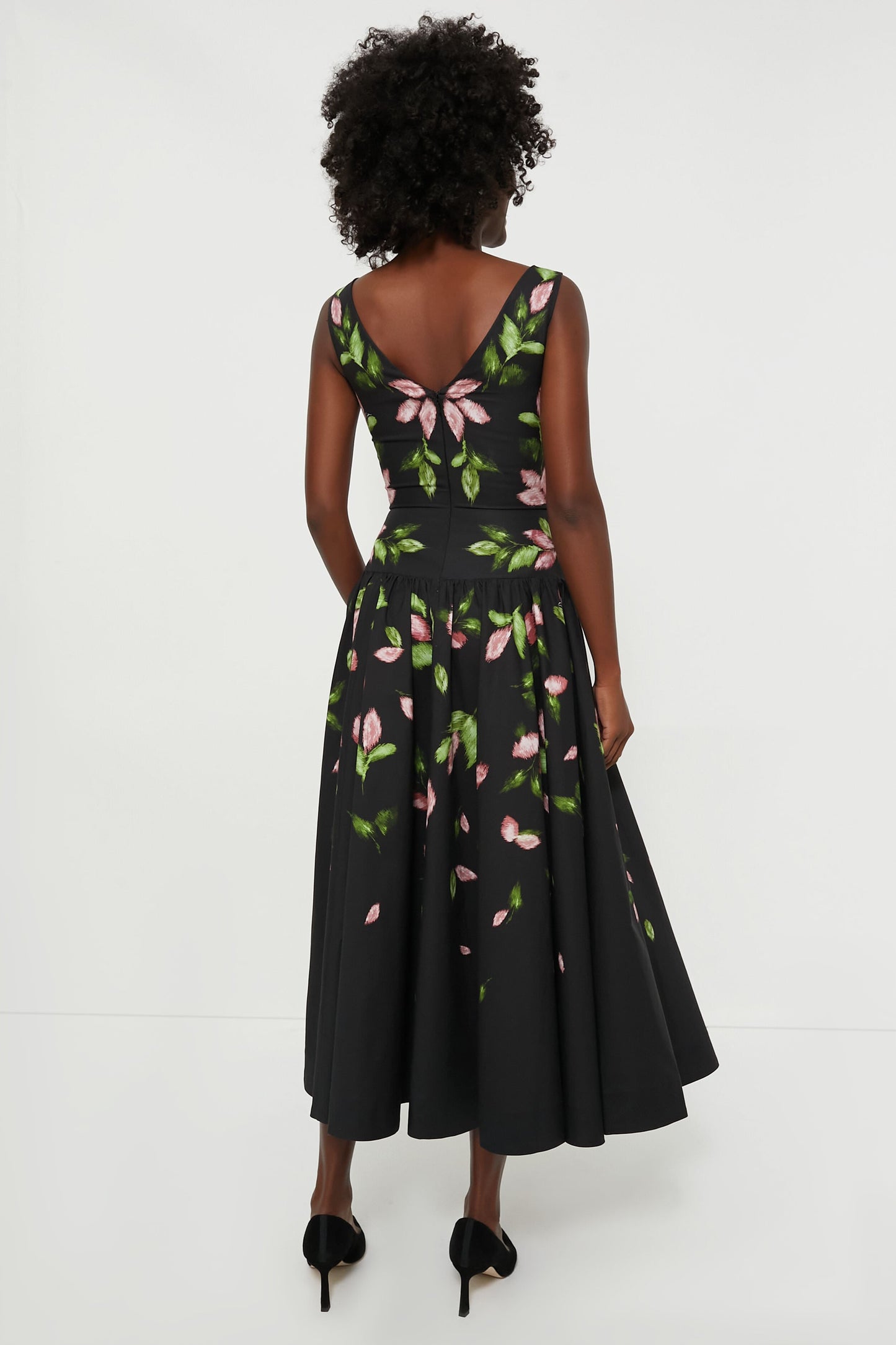 Black Floral Sleeveless Midi Dress