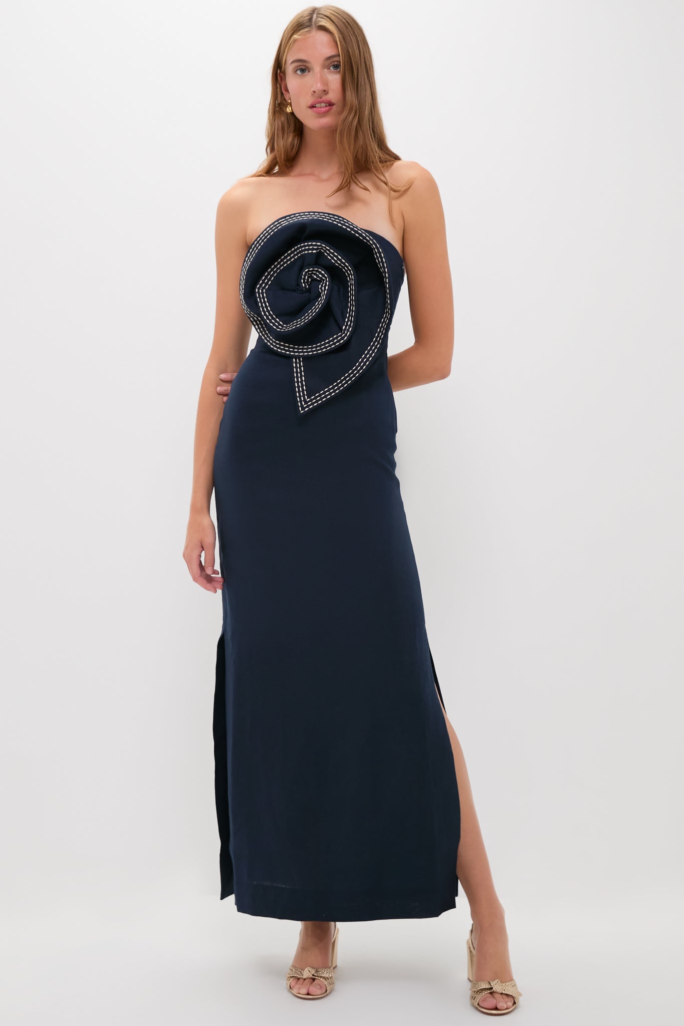 Navy Tactos Embroidered Maxi Dress