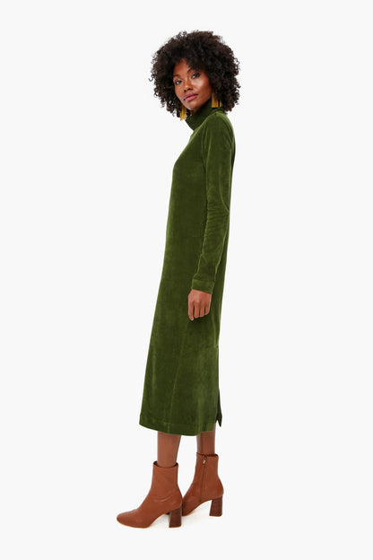 Pine Stretch Corduroy Turtleneck Slim Dress