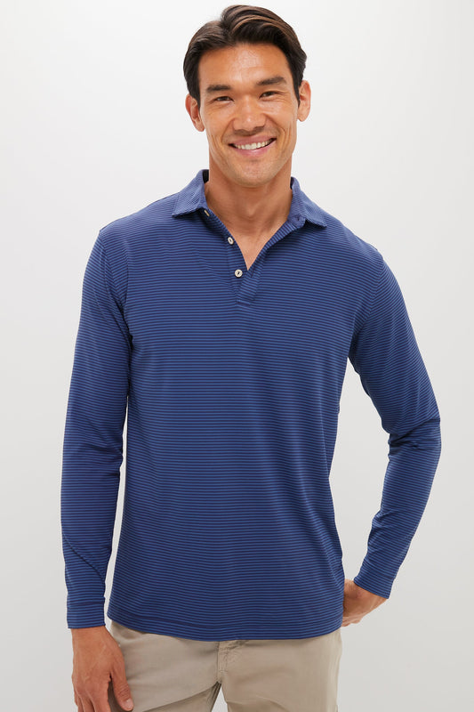 Navy Lyons Performance Jersey Long Sleeve Polo