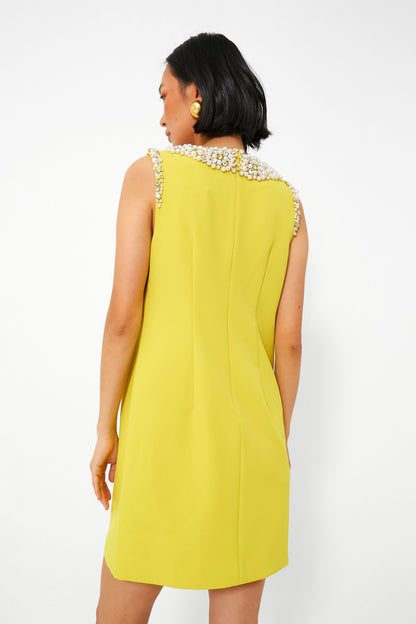 Chartreuse Jeweled Crepe Shift Dress