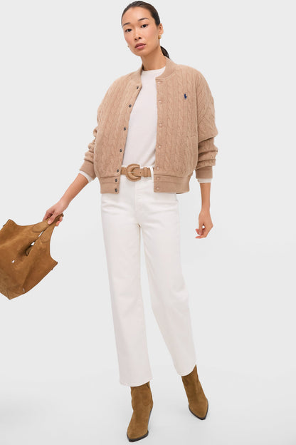 Collection Camel Melange Wool Cashmere Sweater Bomber Coat