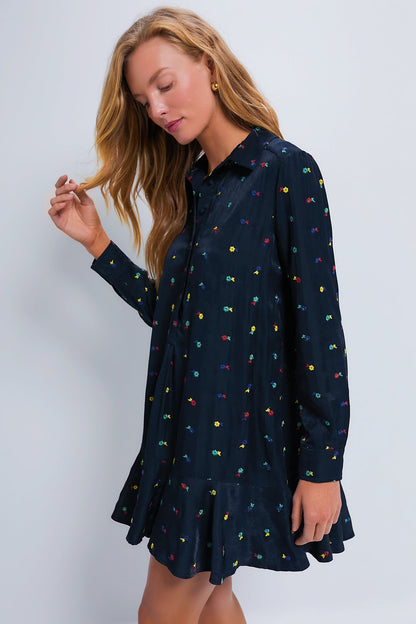 Navy Embroidered Callahan Shirt Dress
