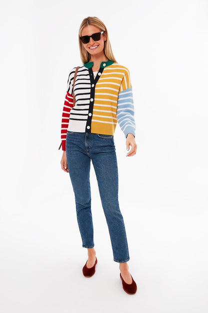 Multi Striped Color Block Cashmere Cardigan