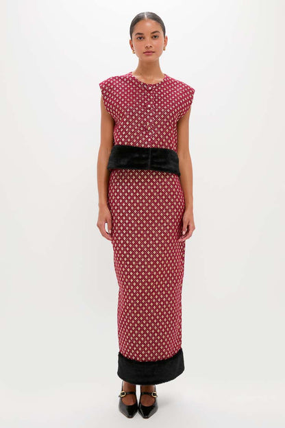 Burgundy and Gold Hernan Geom Fur Top