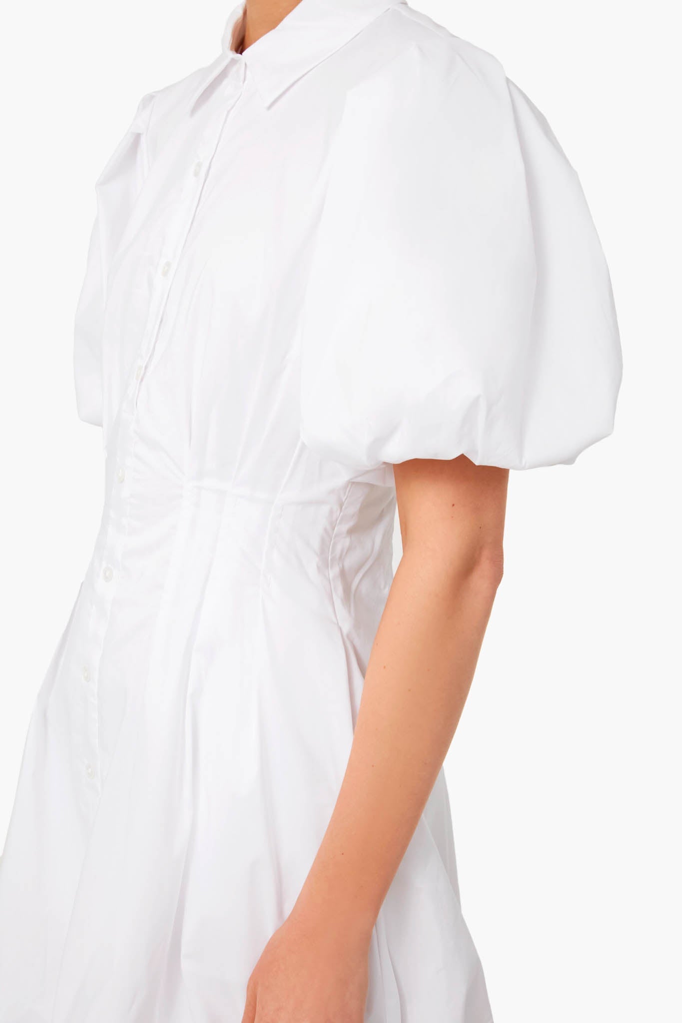 White Cleo Core Pleated Poplin Balloon Pintuck Mini Dress