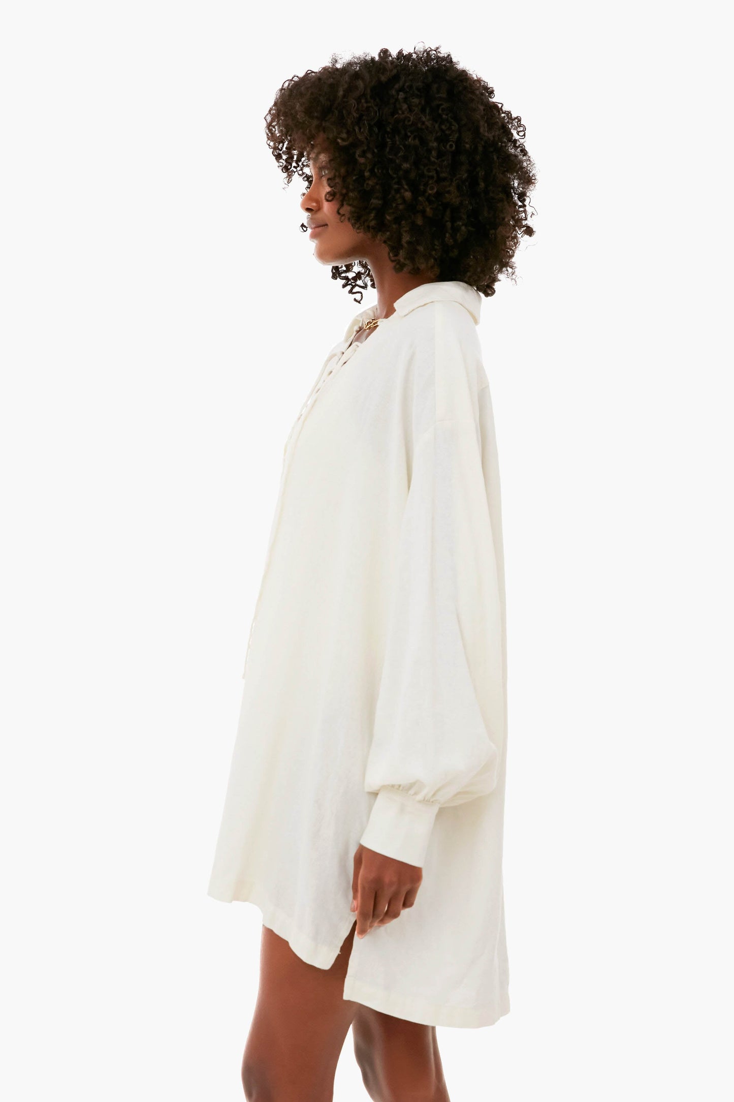 Off White Lace-Up Caftan