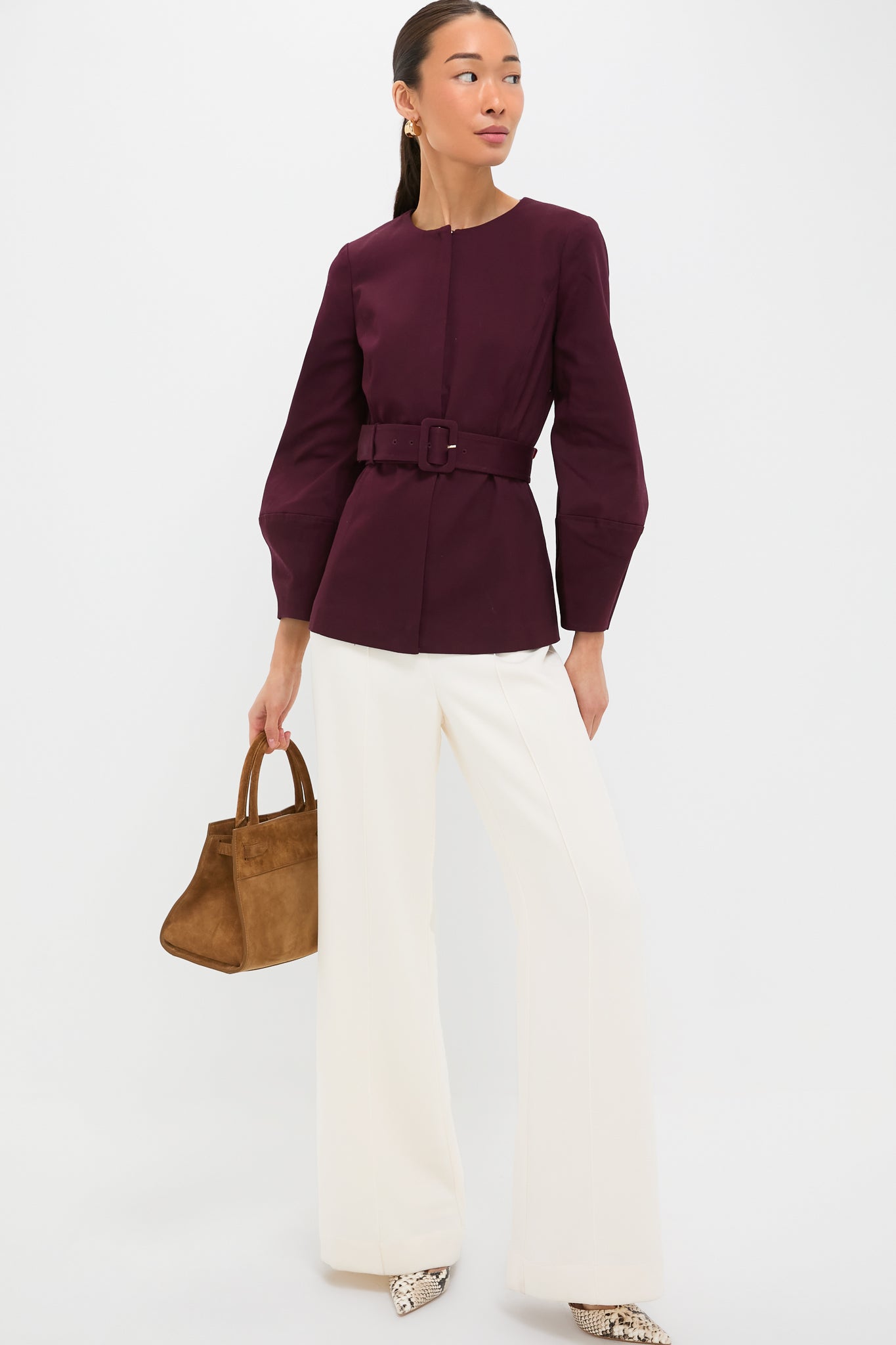 Oxblood Long Sleeve Structured Rhoda Tunic Top