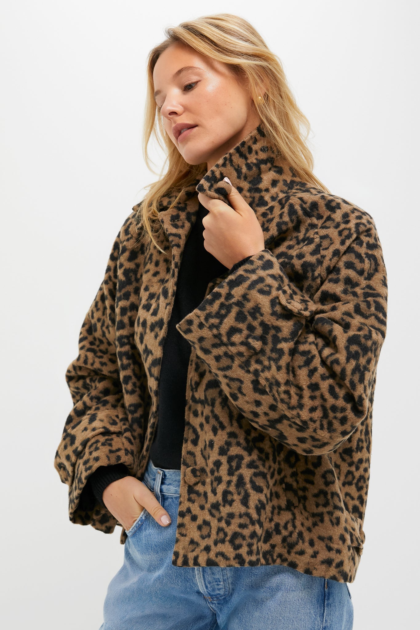 Brushed Wool Leopard Drew Short Trench Coat