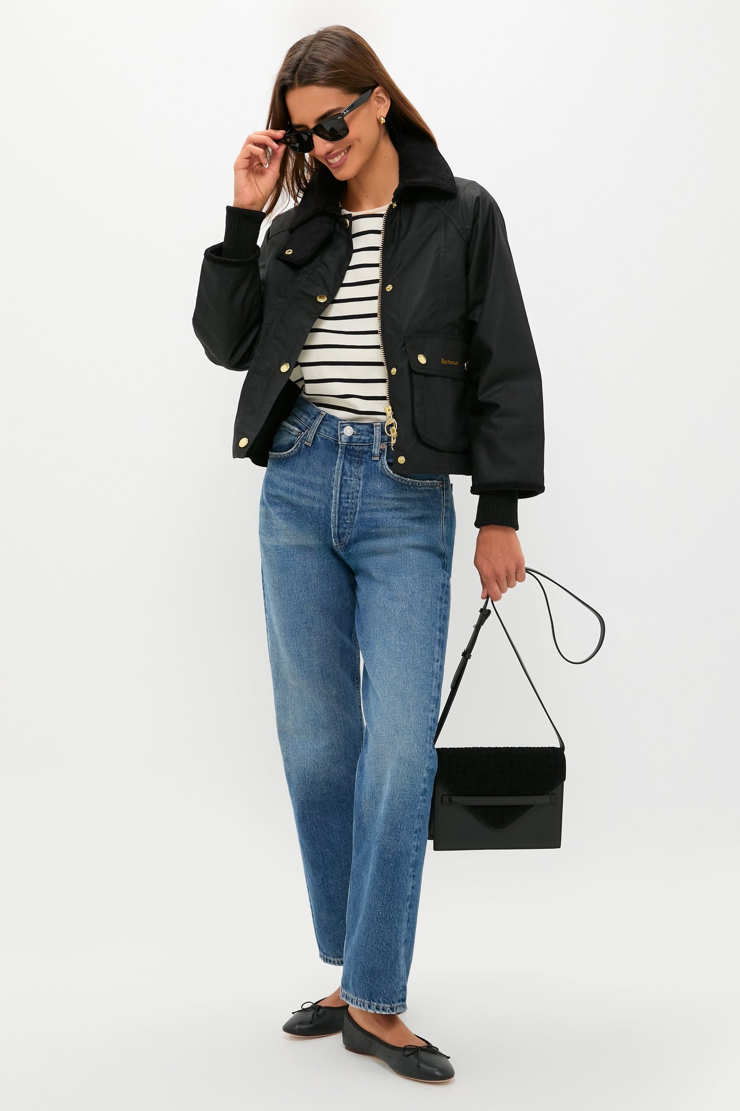 Black Cropped Beadnell Wax Jacket
