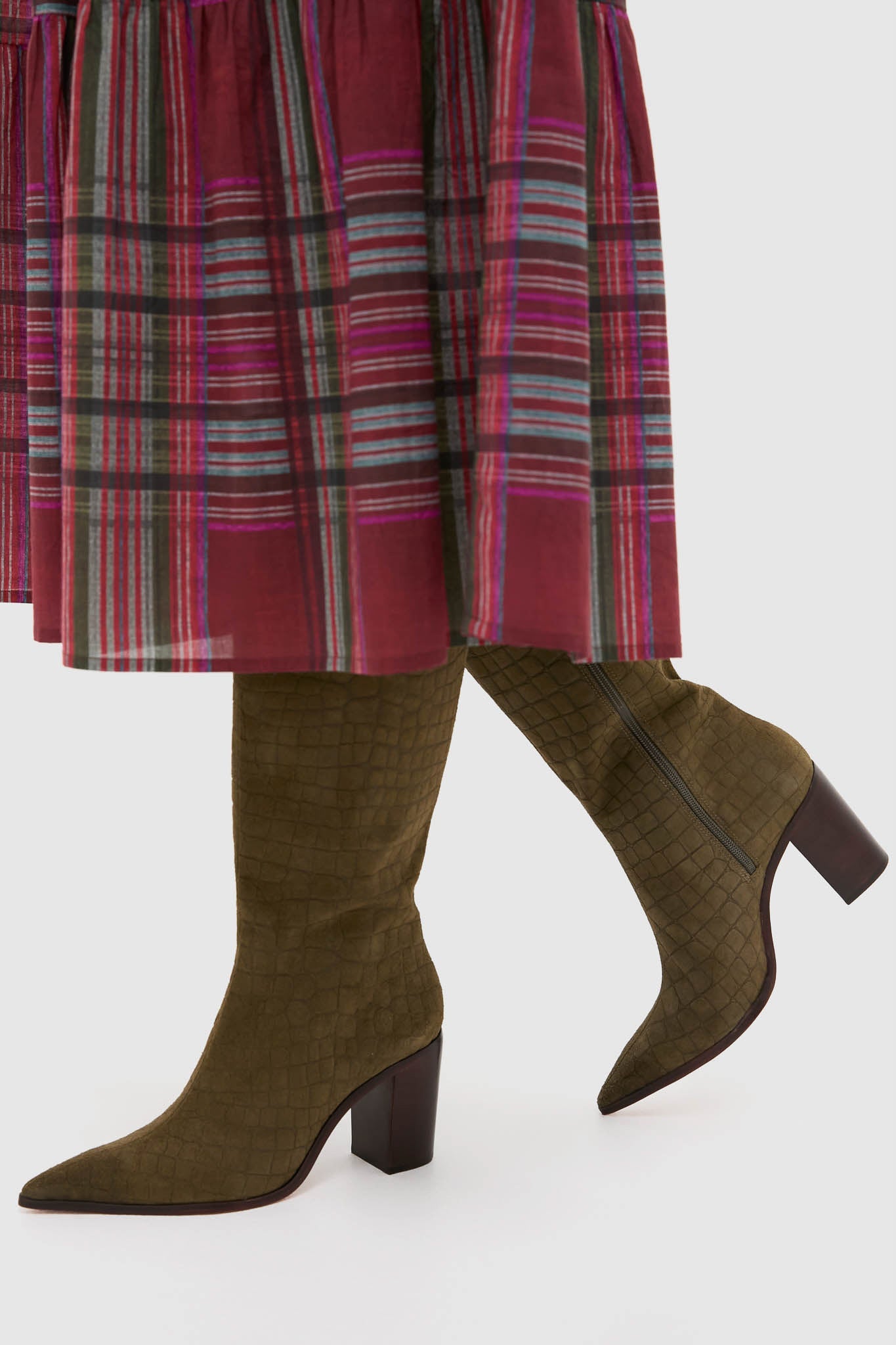 Military Green Mary Up Block Boots