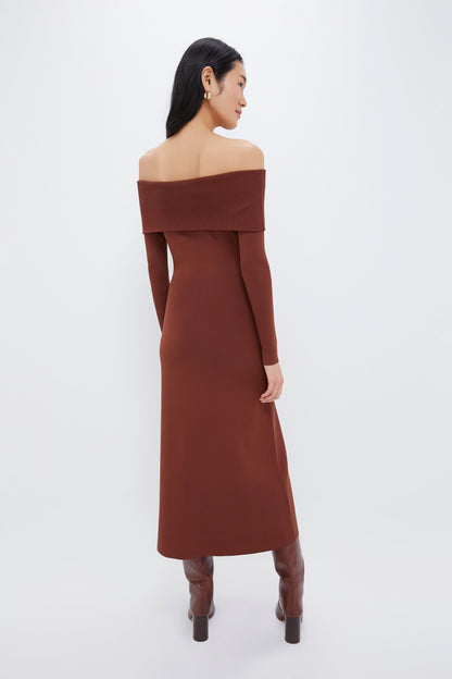Mocha Knit Off-The-Shoulder Adrianna Dress