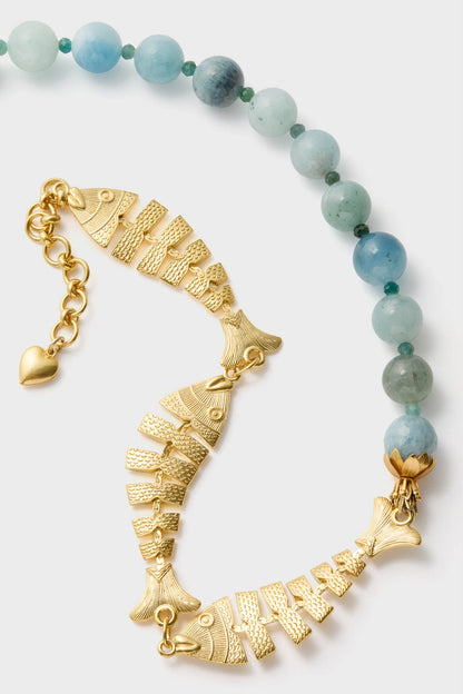 Aquamarine and Gold Malta Necklace