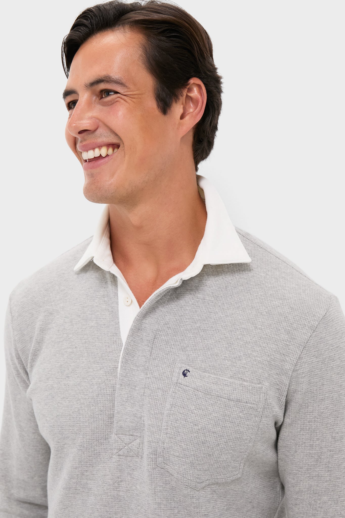 Heather Grey Waffle Rugby Polo