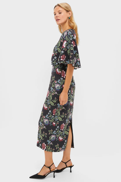 Midnight Moonflower Cape Leah Dress