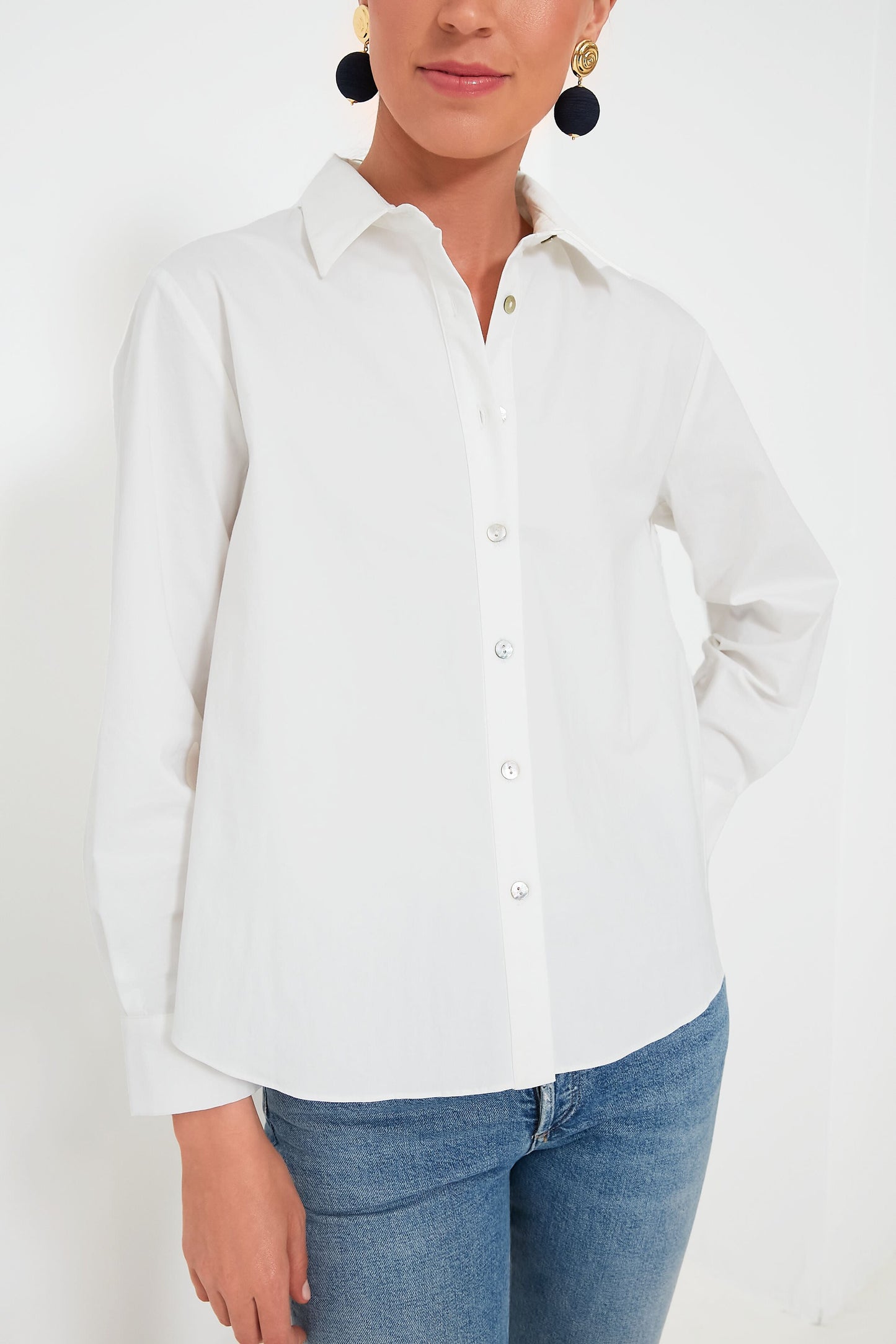 White Pleated Jade Button Down