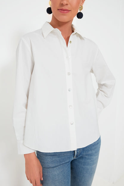 White Pleated Jade Button Down