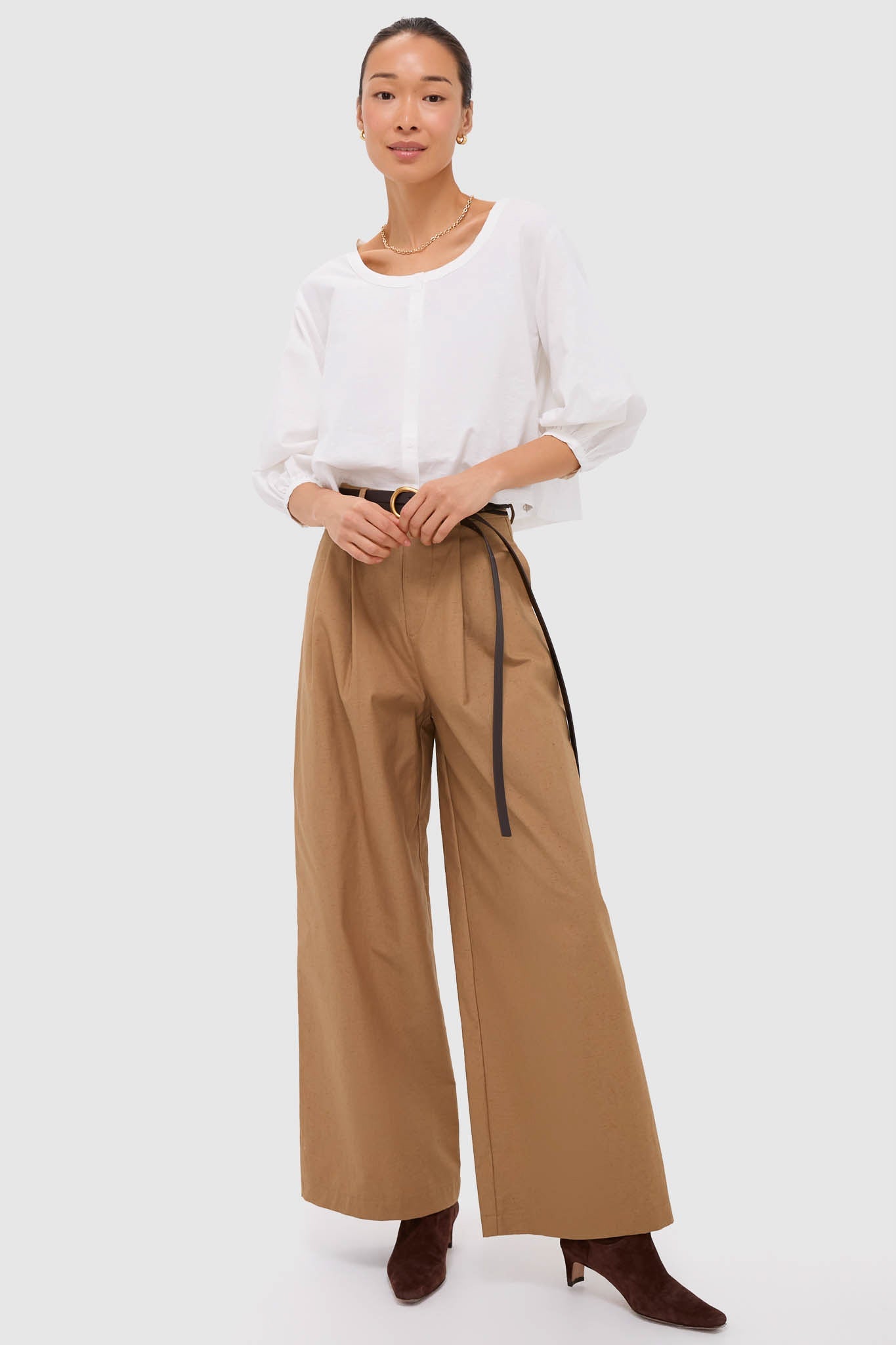 Umber Slubby Cotton Atelier Pleated Pant 2