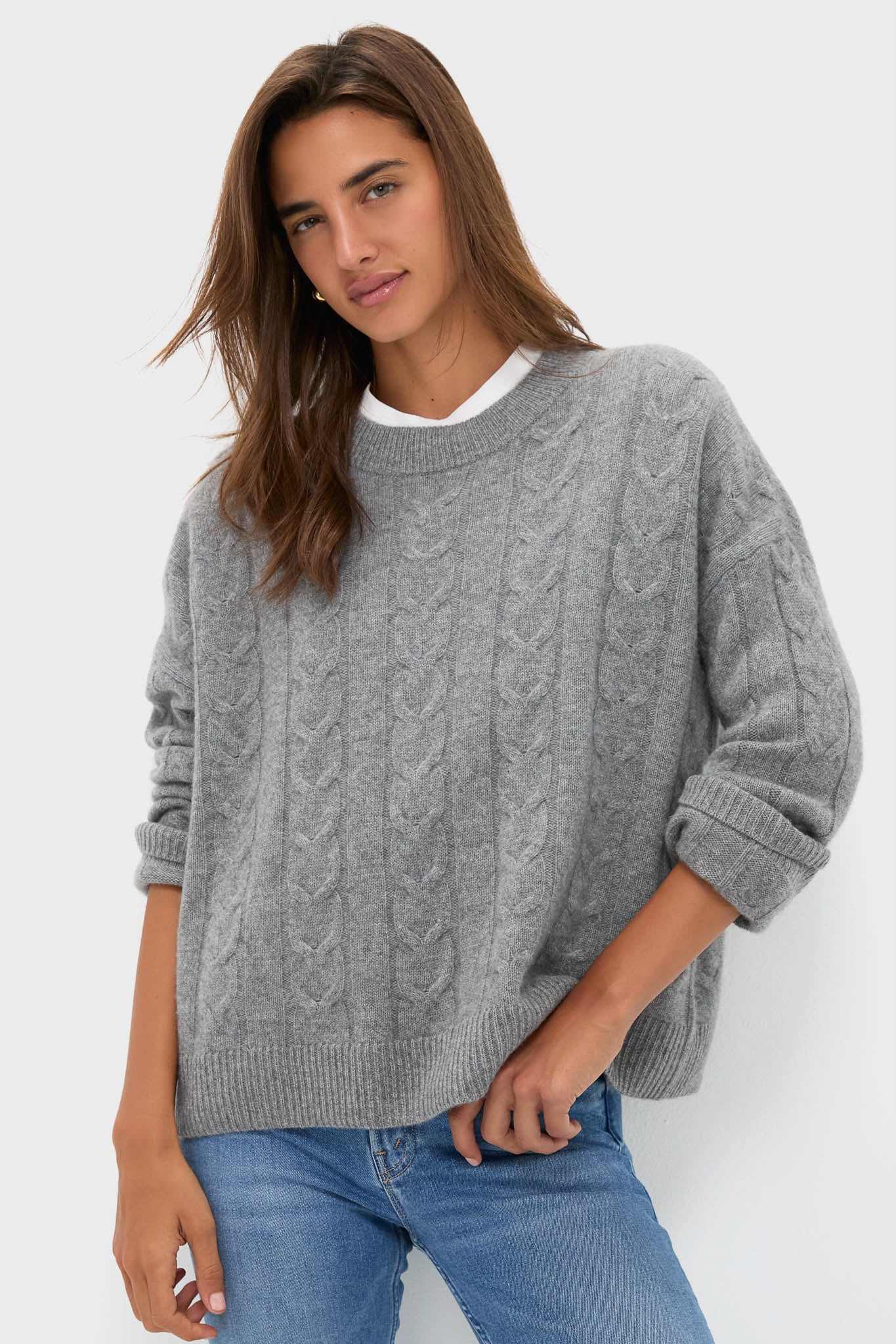 Shadow Gray Cashmere Eloise Cable Knit Sweater