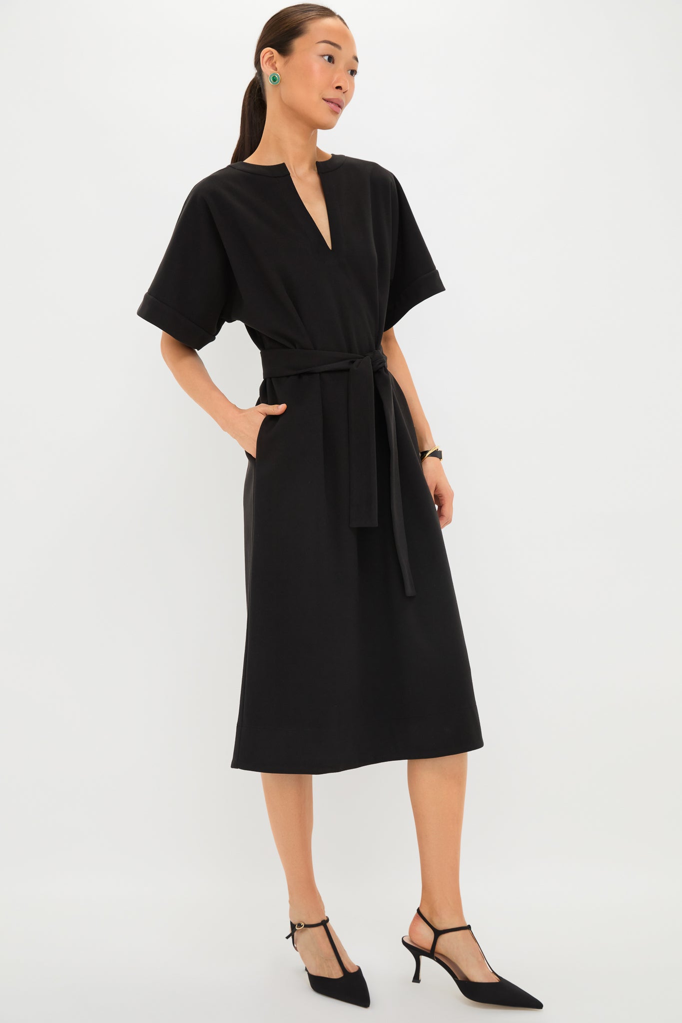 Black Double Face Flannel Gianna Dress