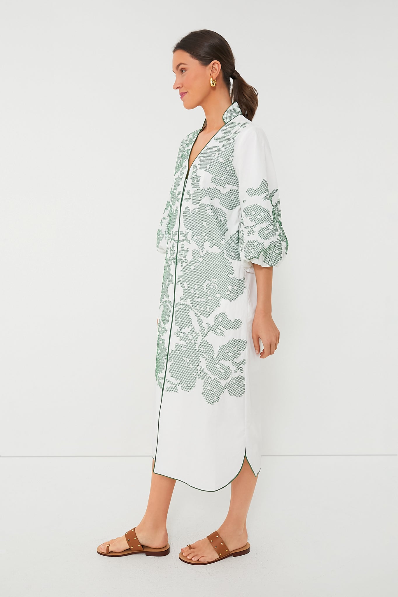 White & Green Embroidery Arem Caftan