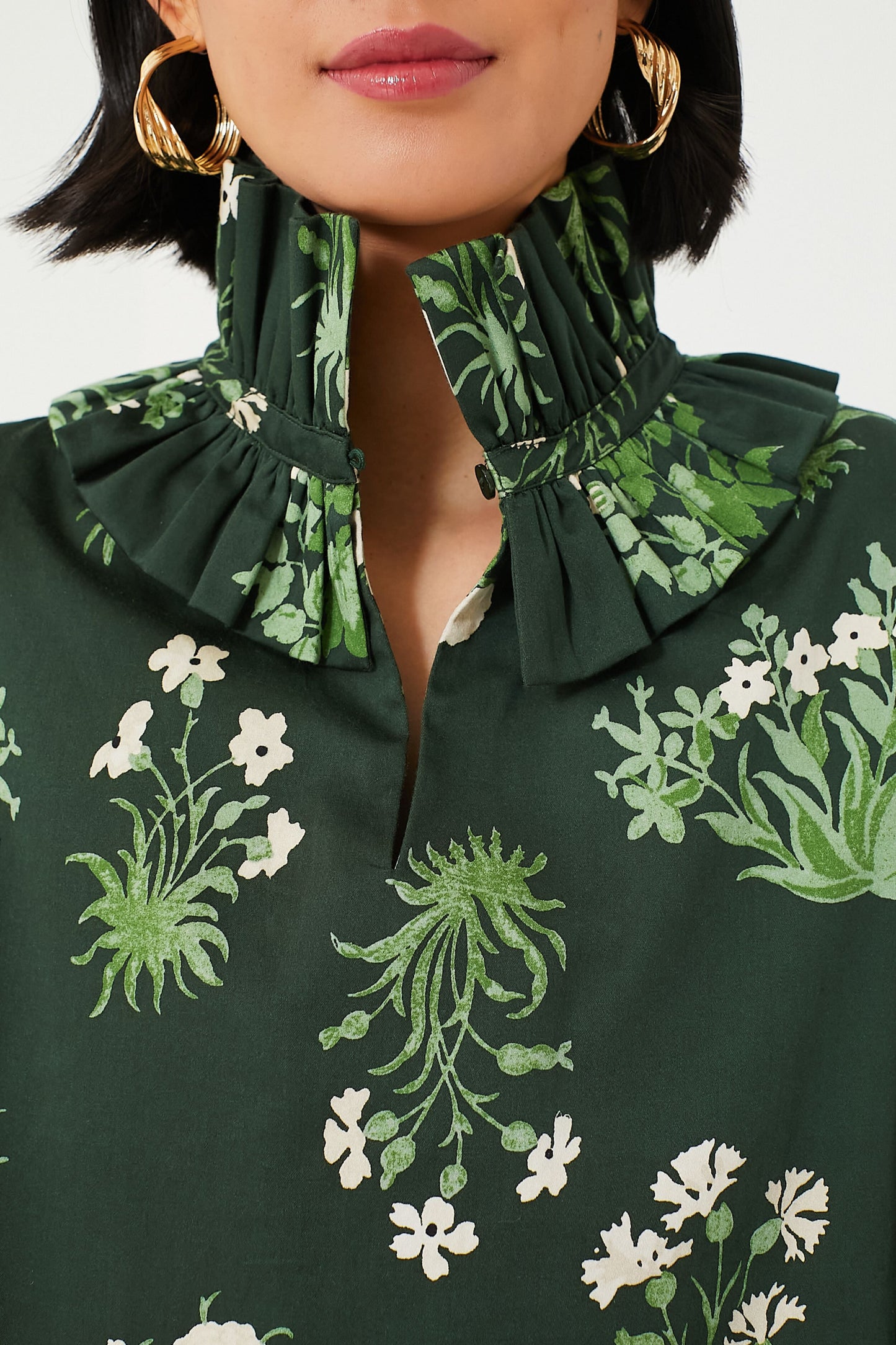 Viridian Stamped Bouquets Bouvier Blouse