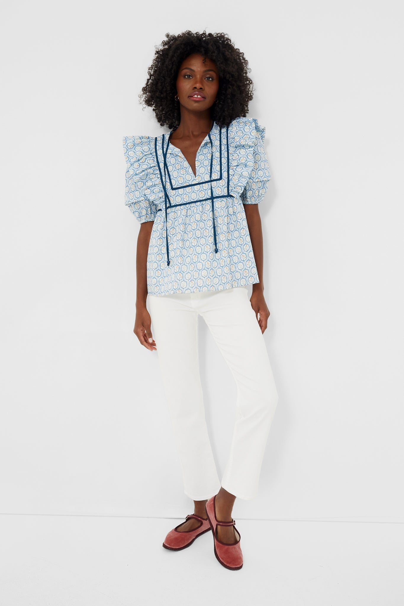 Blue Trellis Floral Rosaleigh Blouse