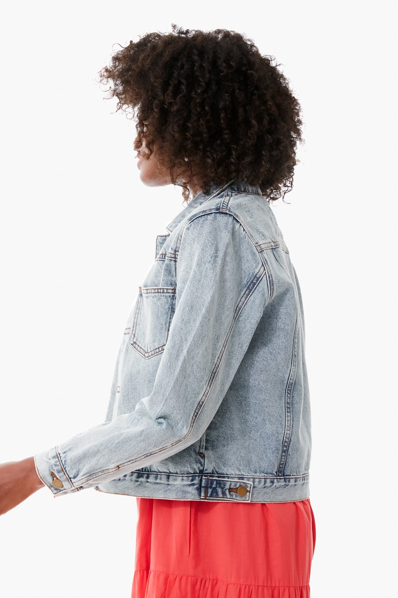 Denim Jacket With Removable Navy Fur Collar