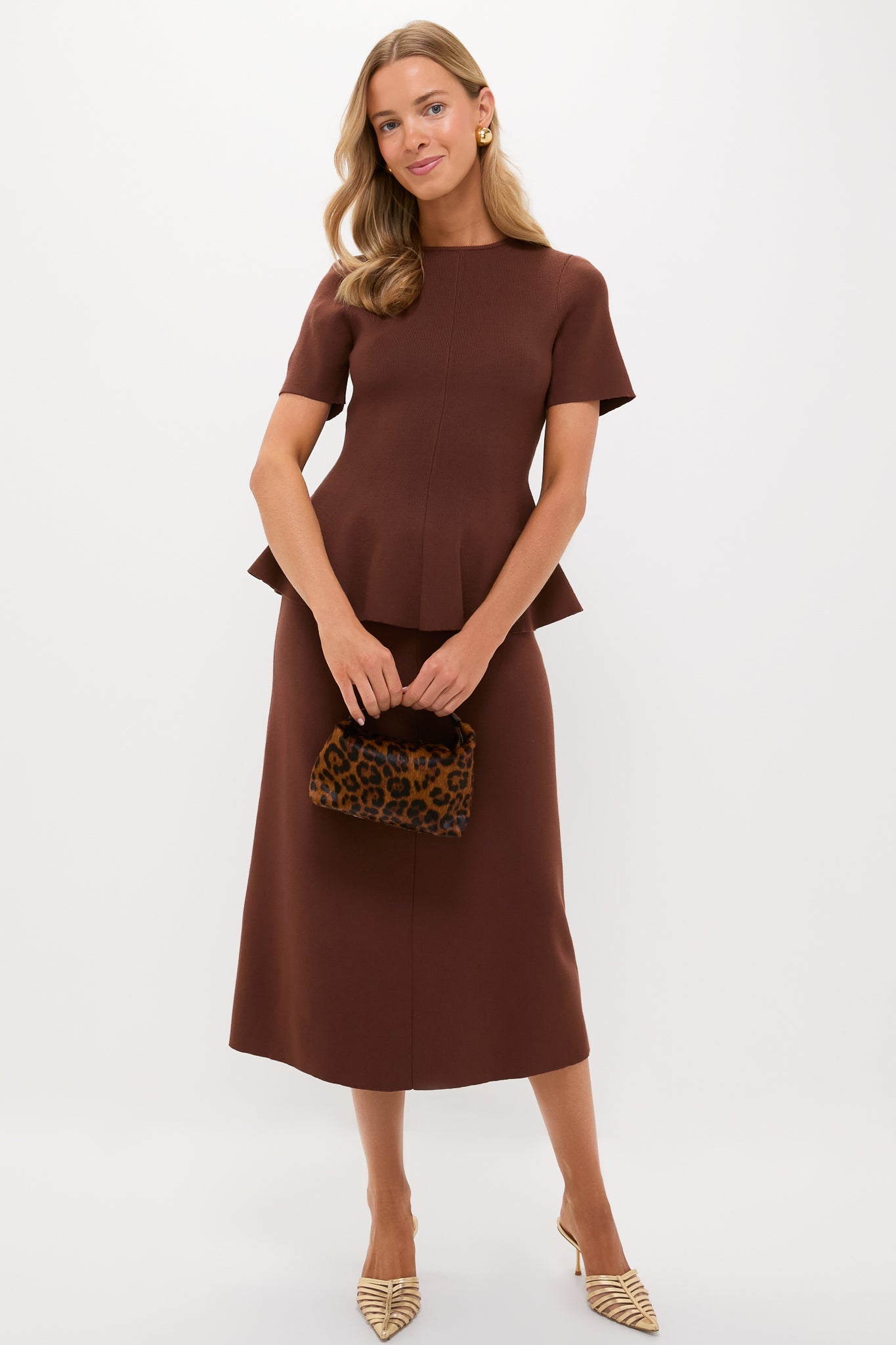Chocolate Brown Knit Philomena Midi Skirt
